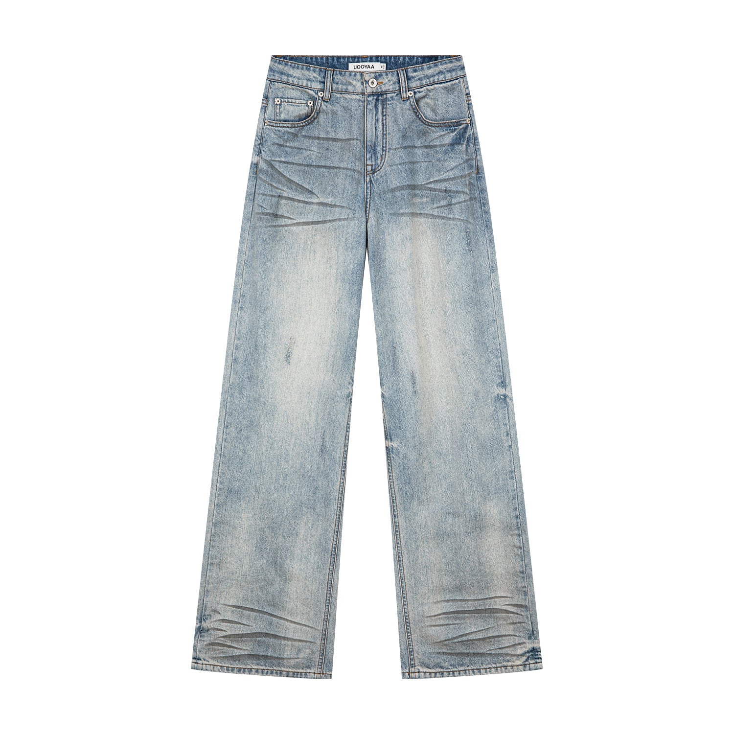 Whiskered crinkled denim pants