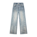 Whiskered crinkled denim pants