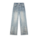 Whiskered crinkled denim pants