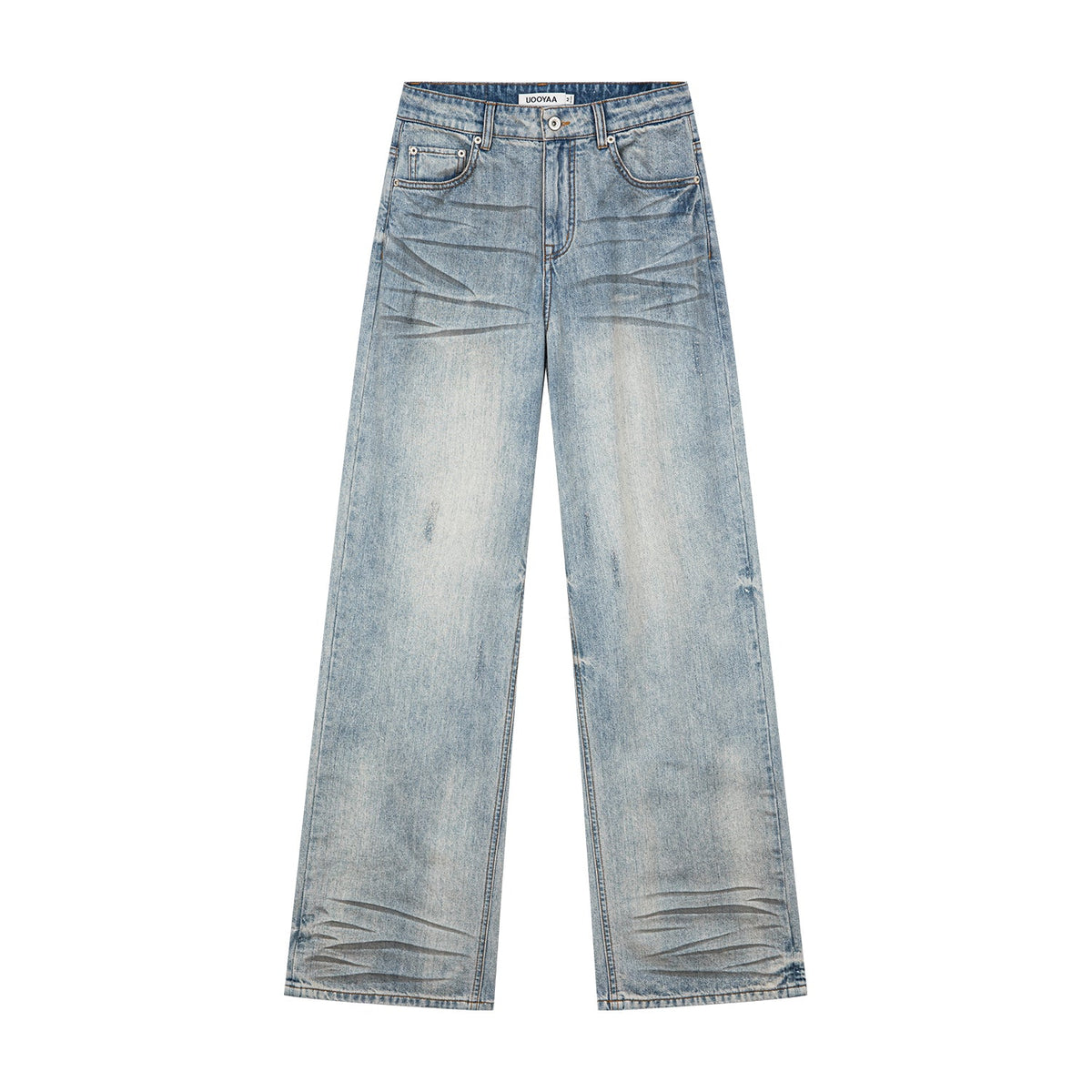 Whiskered crinkled denim pants