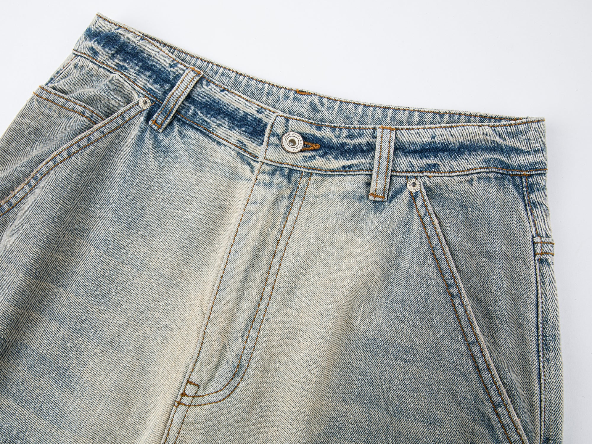 Washed denim parachute pants