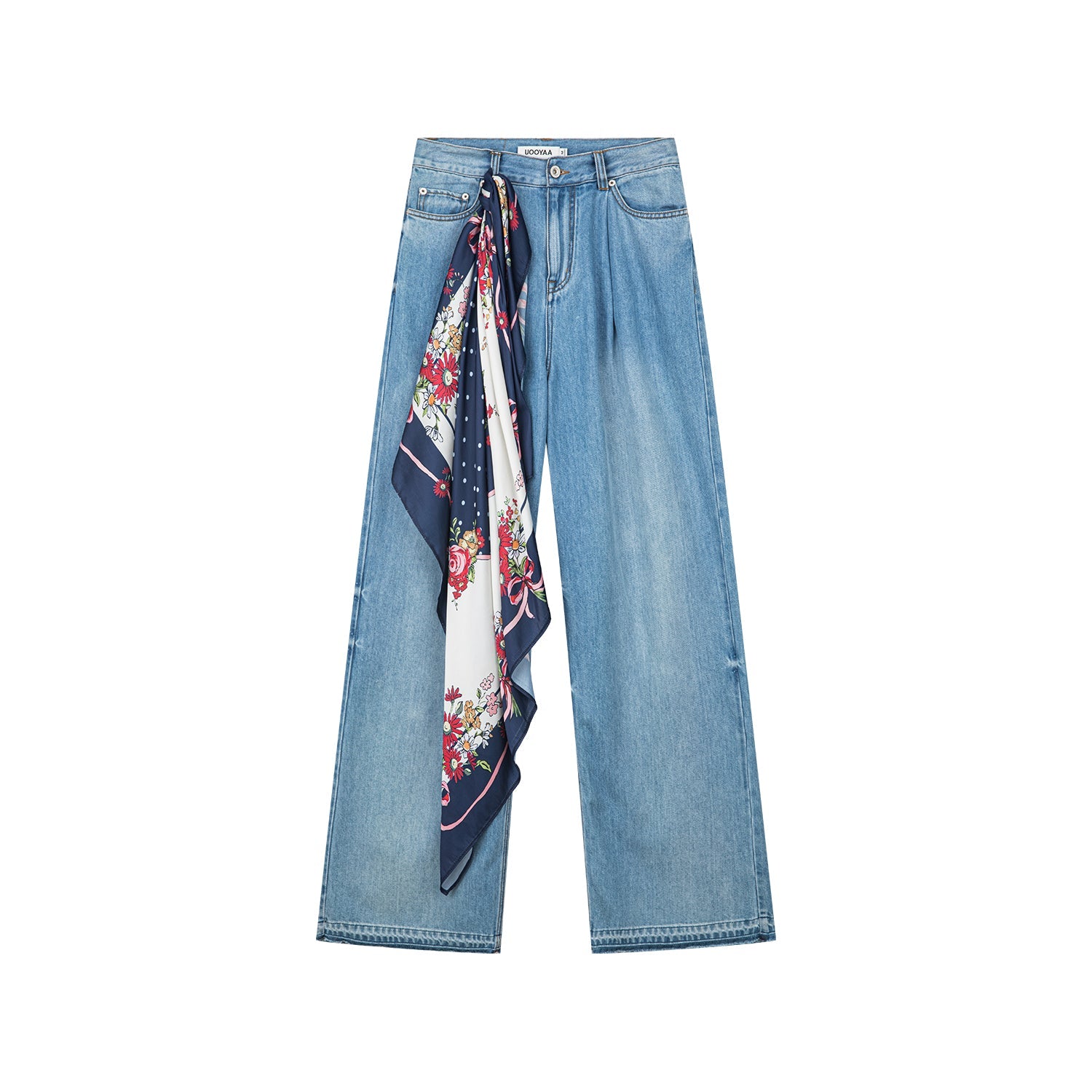 Scarf-tied floral denim