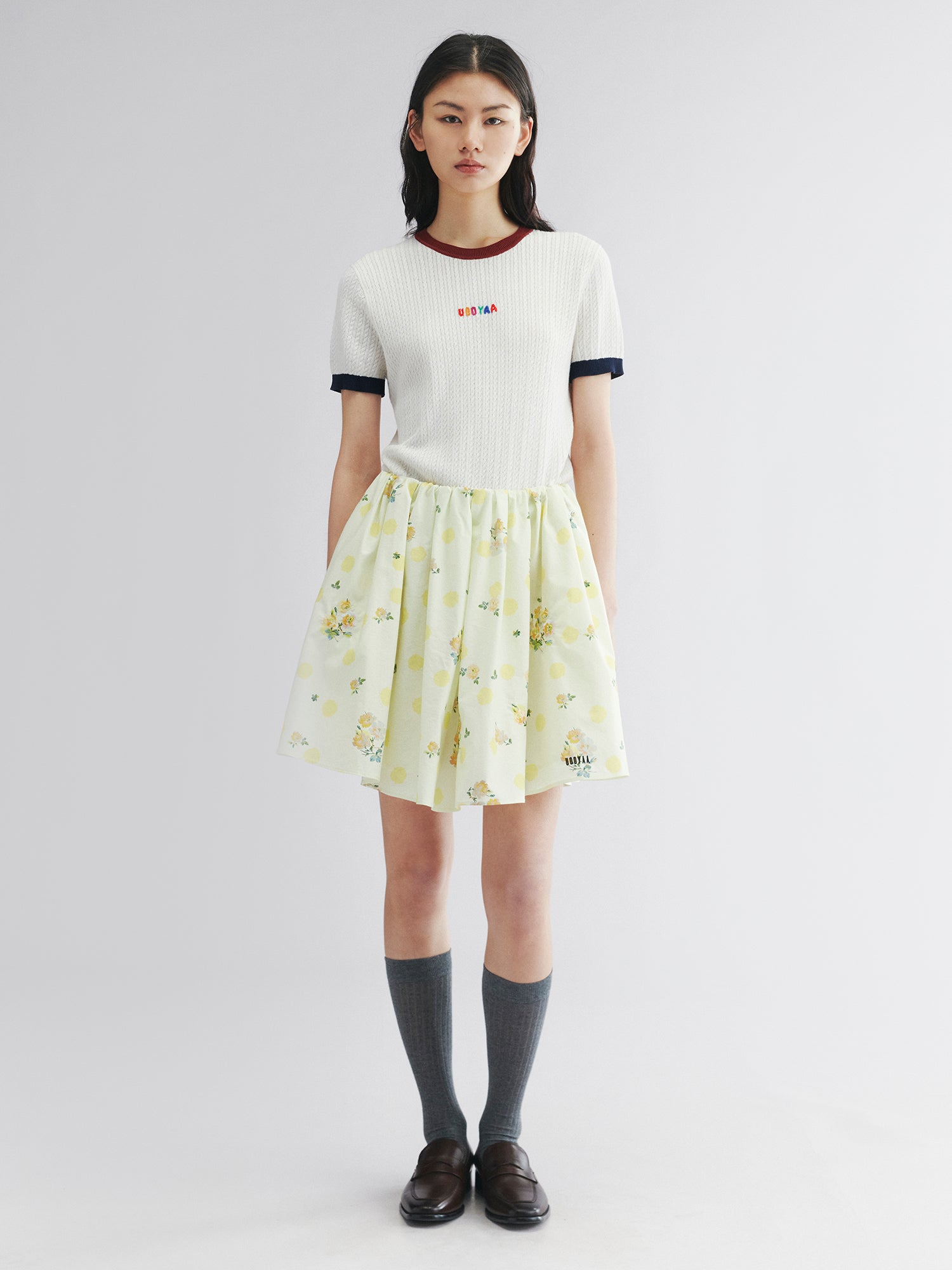 Yellow floral print skirt