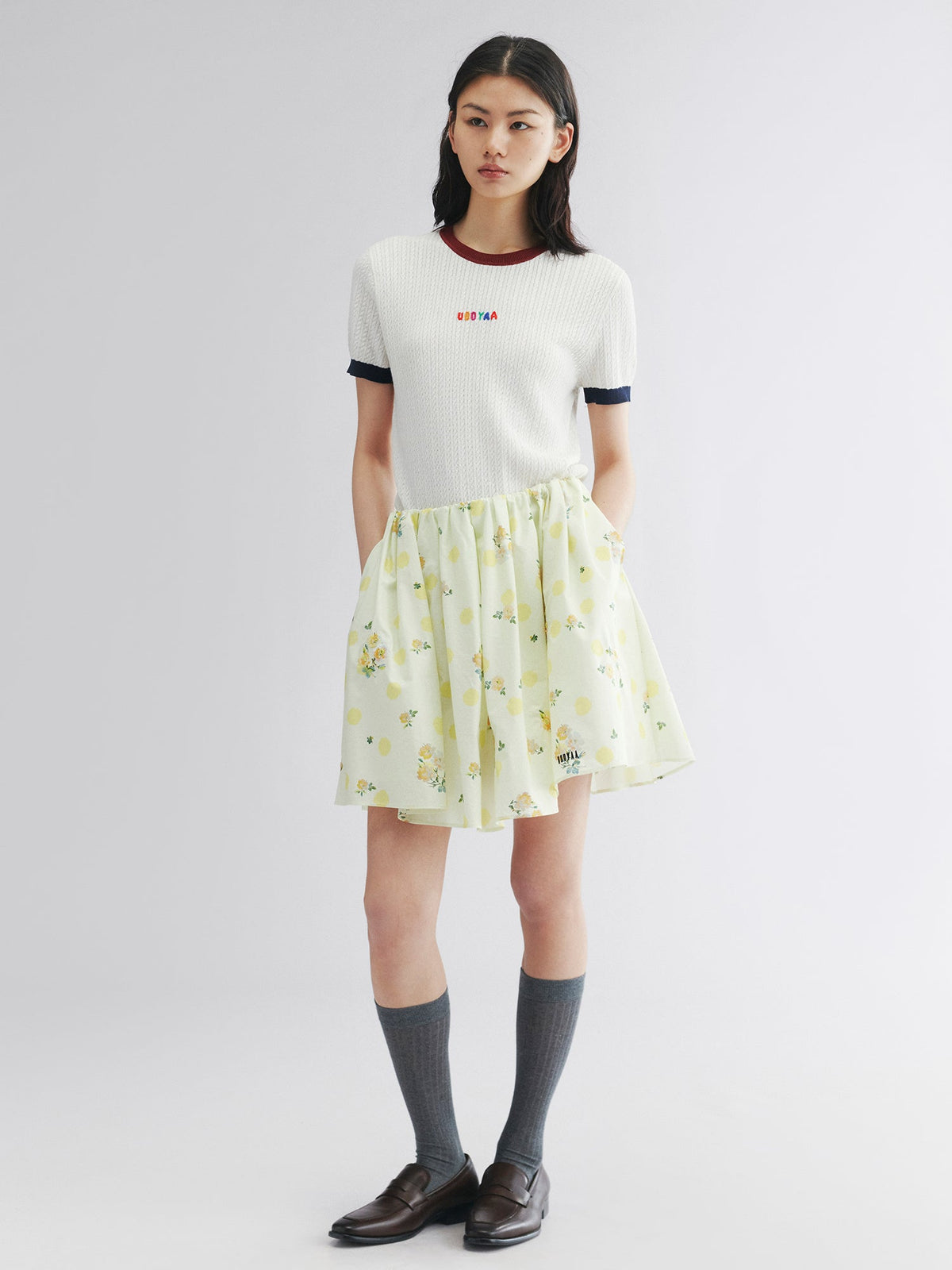 Yellow floral print skirt