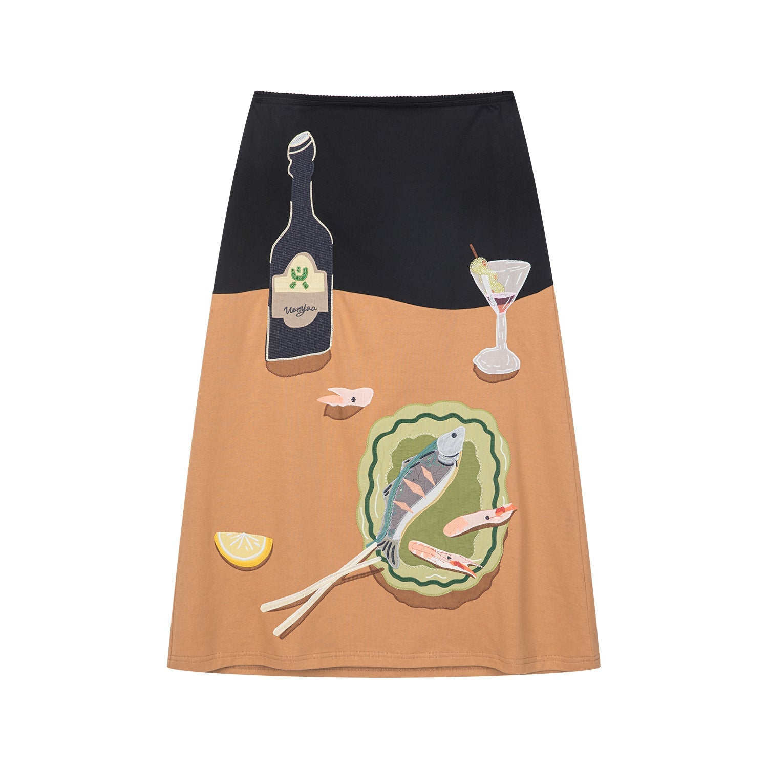 Seafood & wine graphic skirt