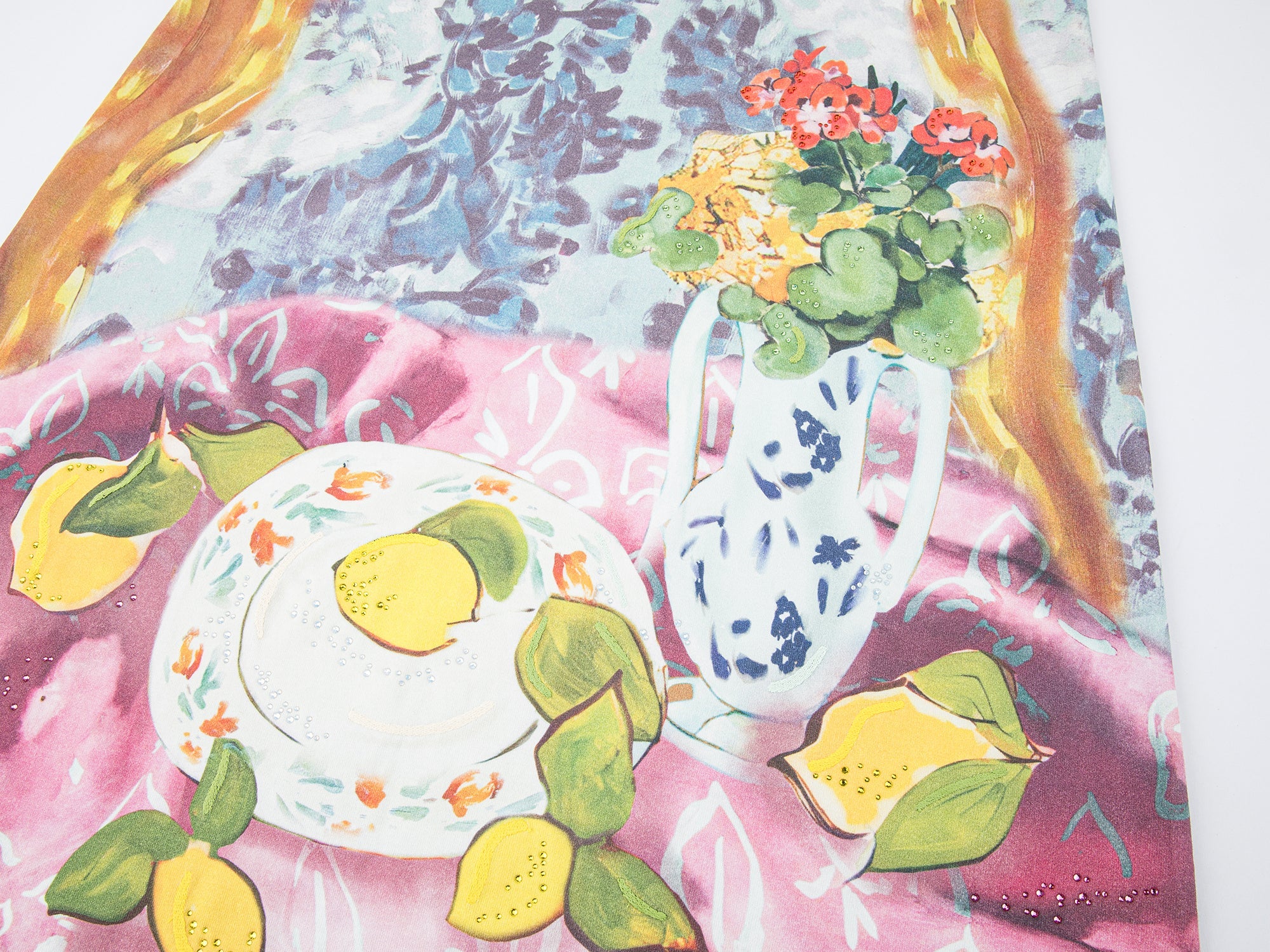 Oil painting floral fruit graphic tee skirt