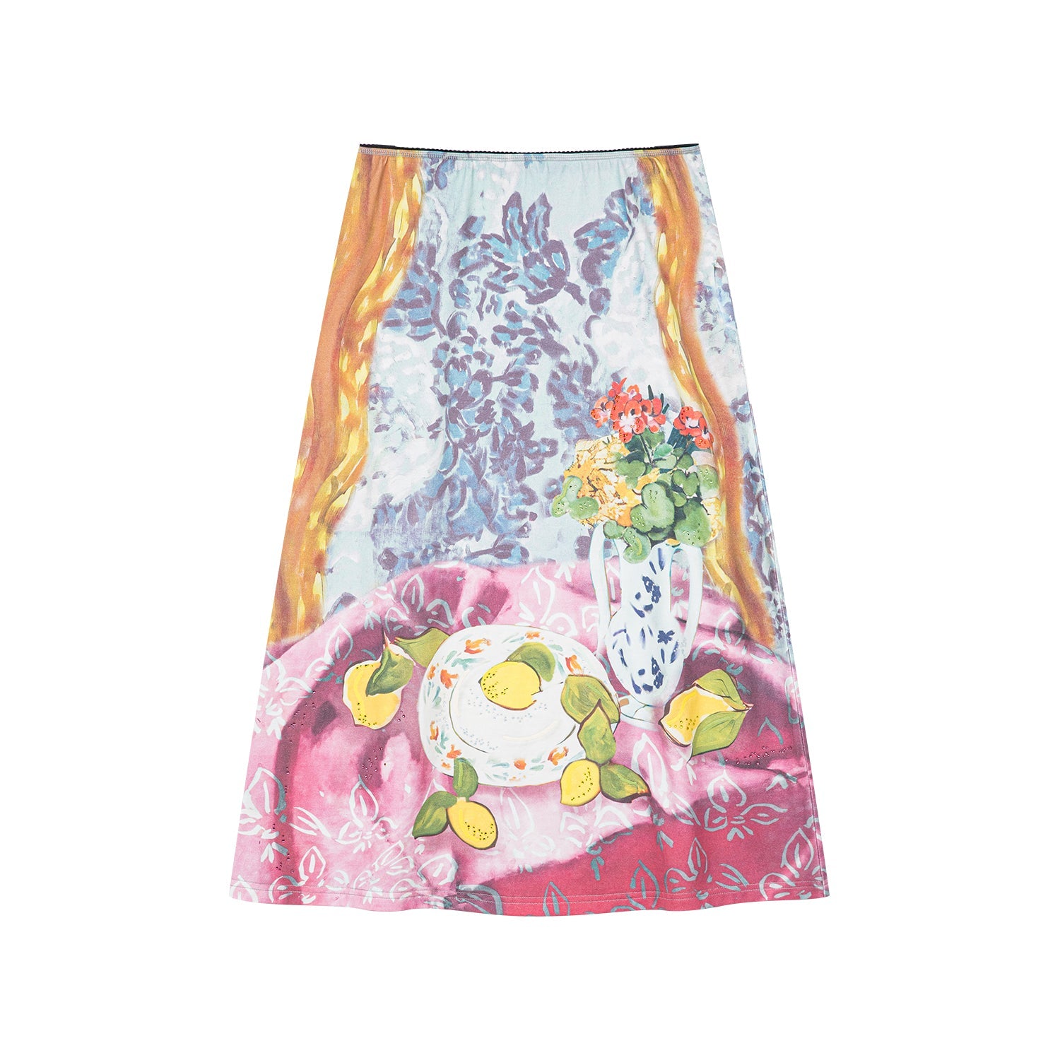 Oil painting floral fruit graphic tee skirt