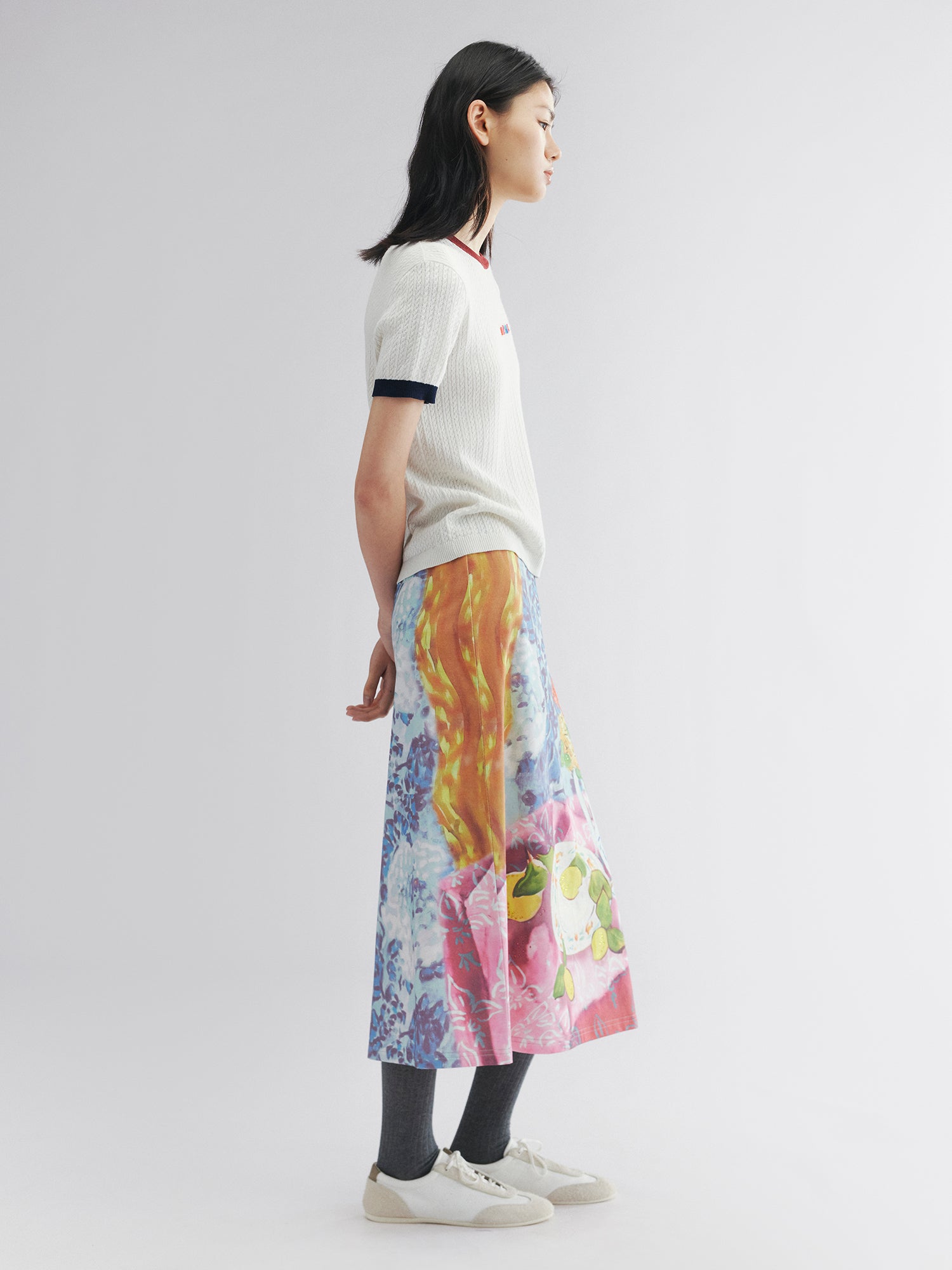 Oil painting floral fruit graphic tee skirt