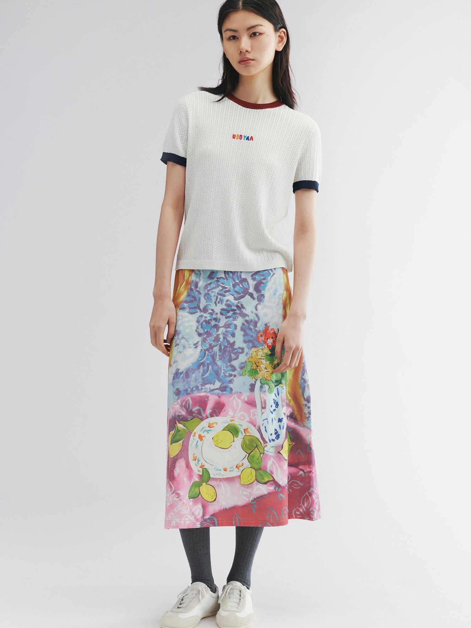 Oil painting floral fruit graphic tee skirt