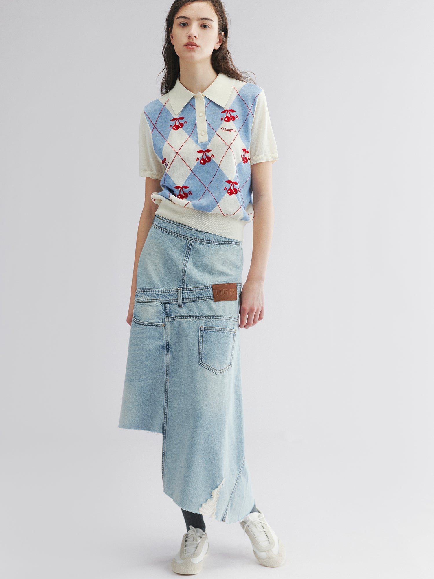 Asymmetrical denim skirt