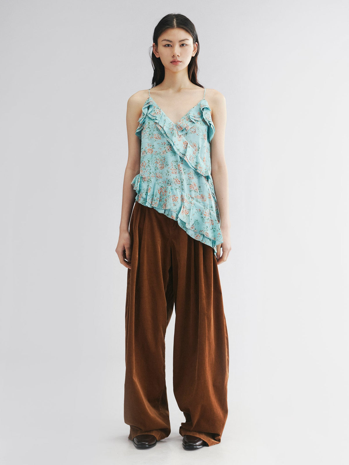 Oil-painted floral crinkle cami