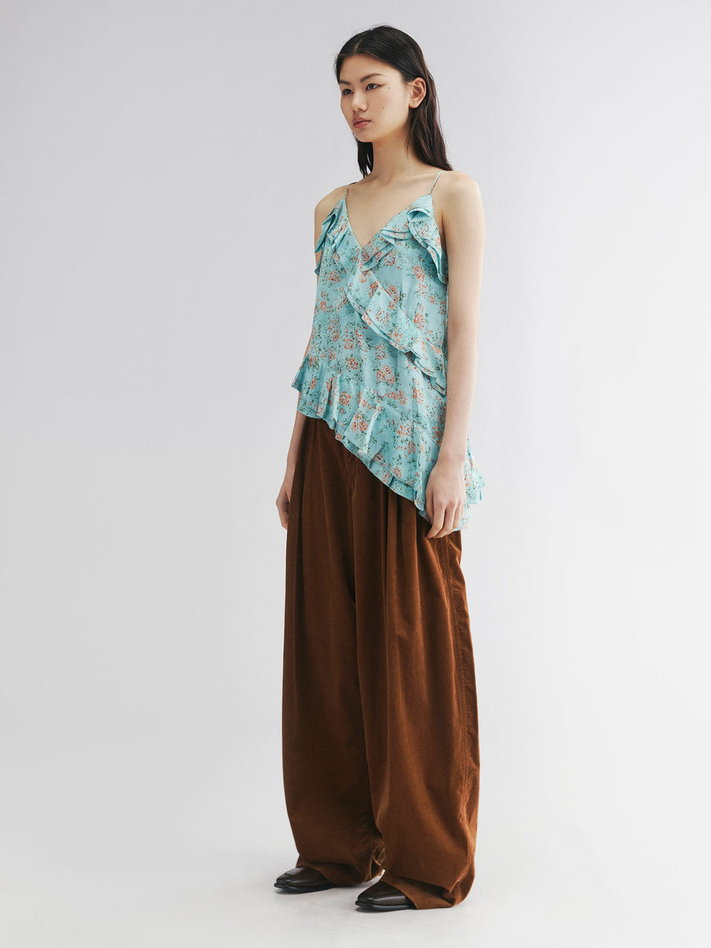 Oil-painted floral crinkle cami