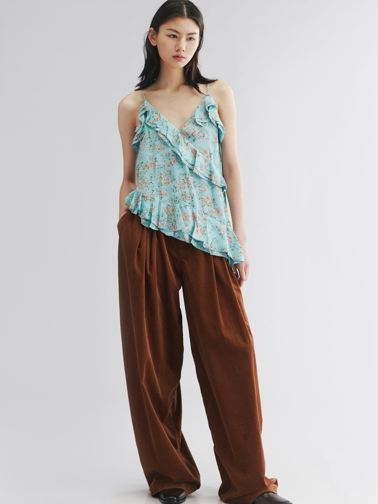 Oil-painted floral crinkle cami