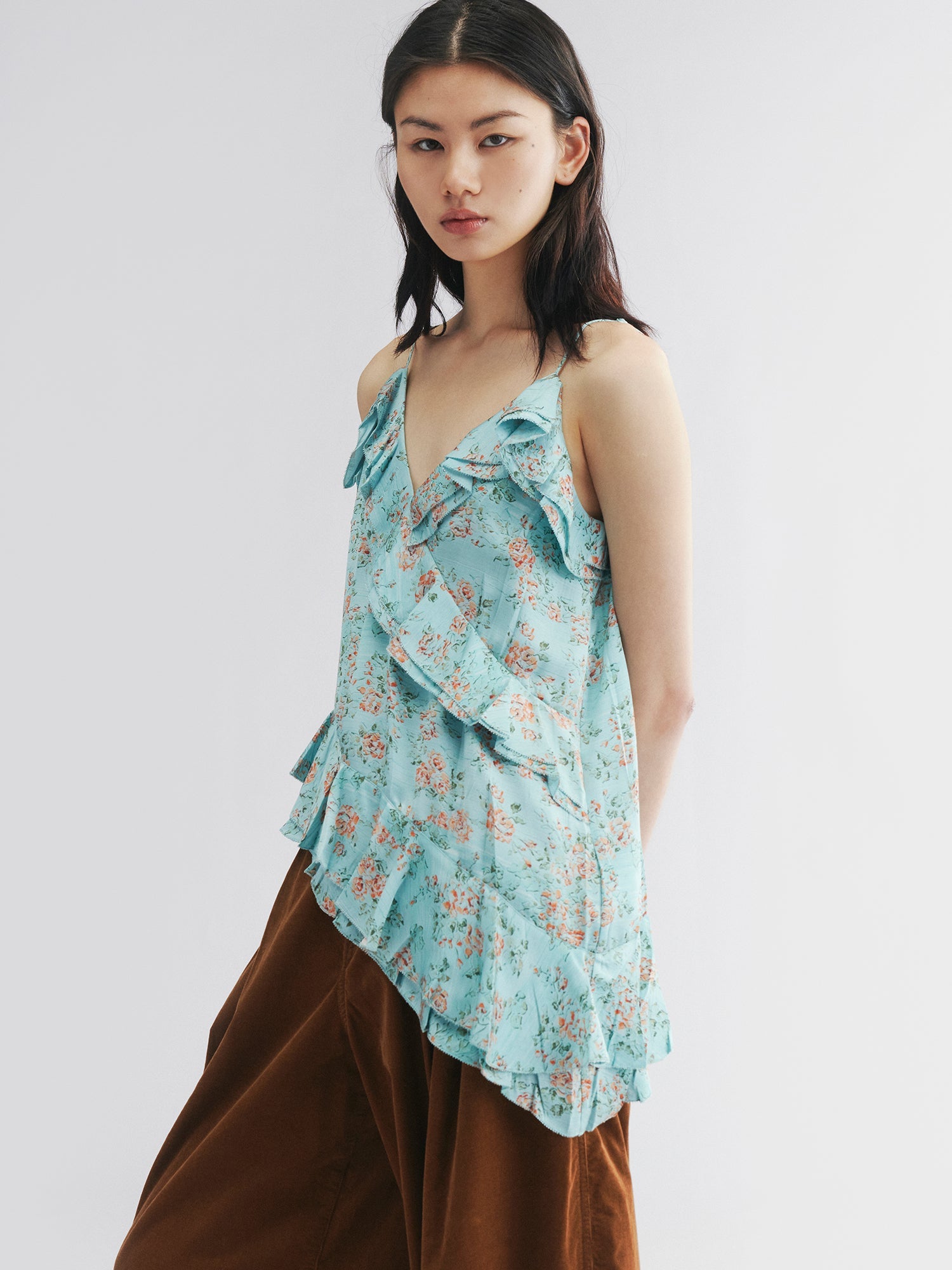 Oil-painted floral crinkle cami