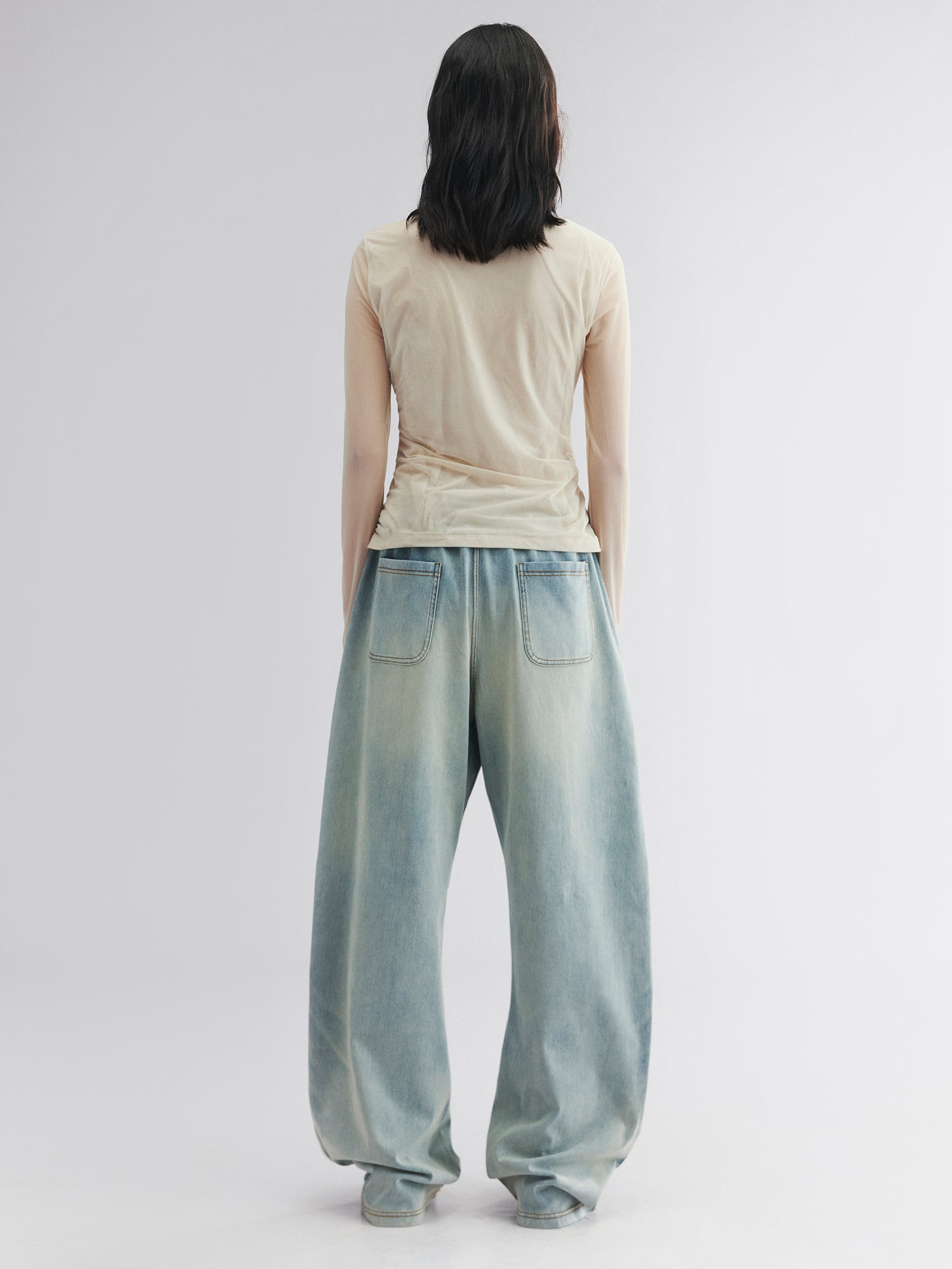 Wrinkled mesh anime layered T-shirt