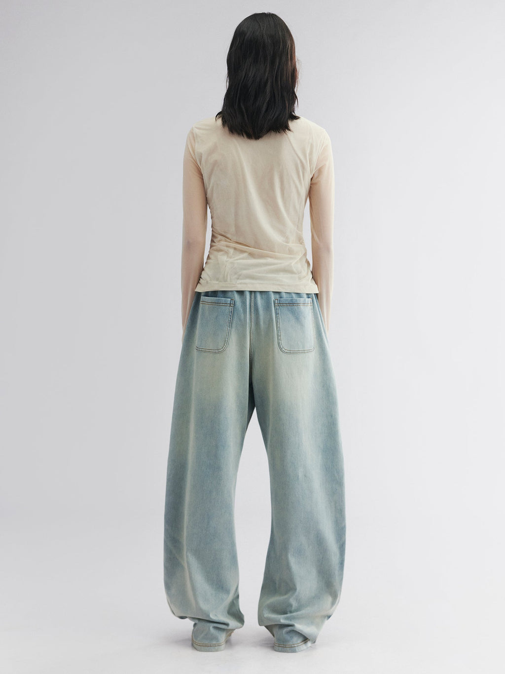 Wrinkled mesh anime layered T-shirt