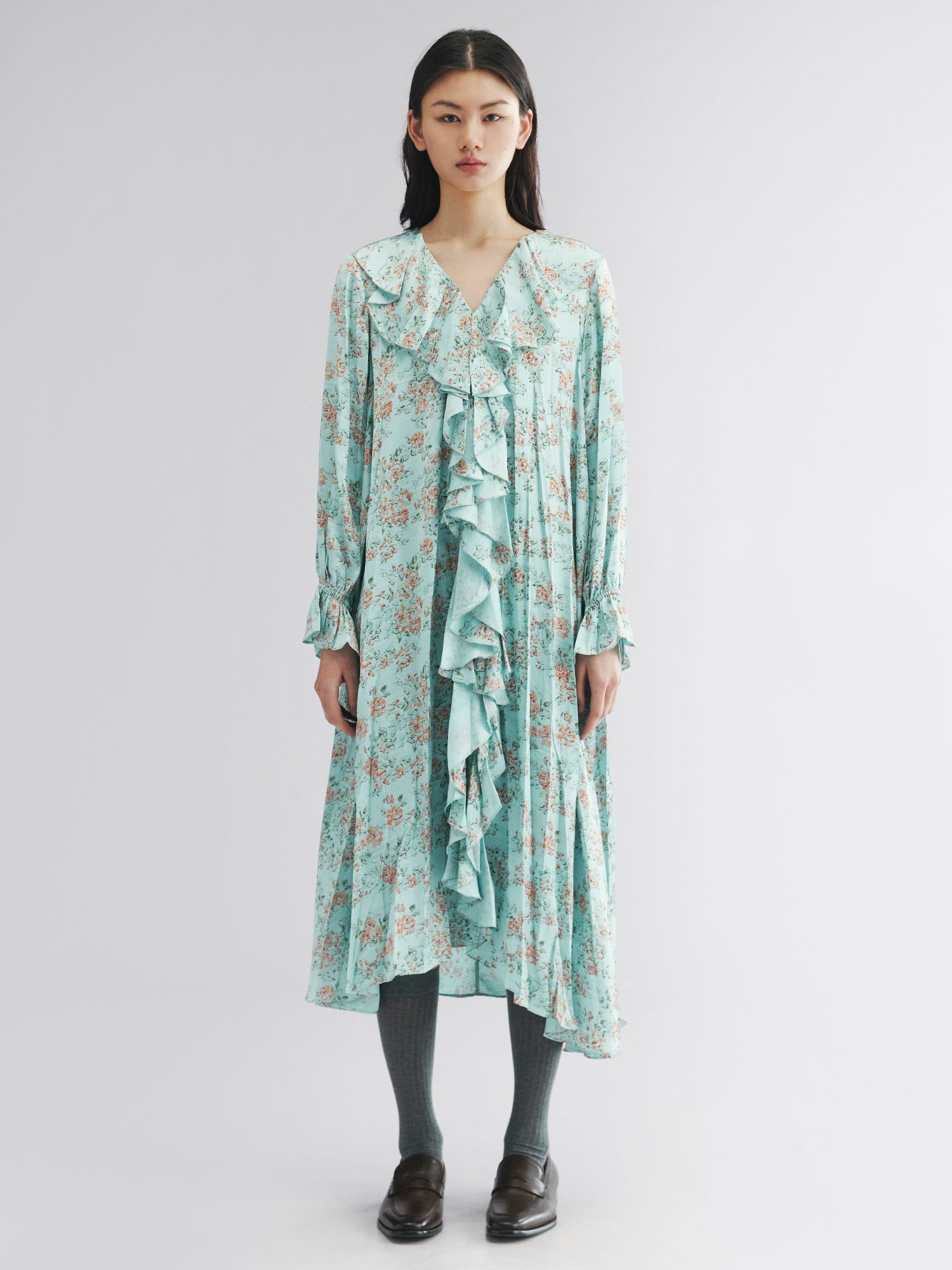 Oil-painted floral crinkle dress