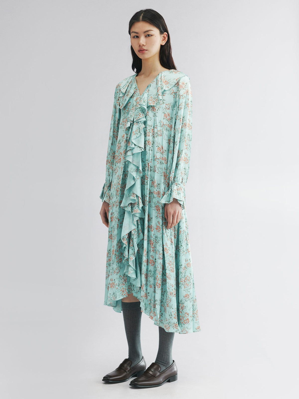 Oil-painted floral crinkle dress
