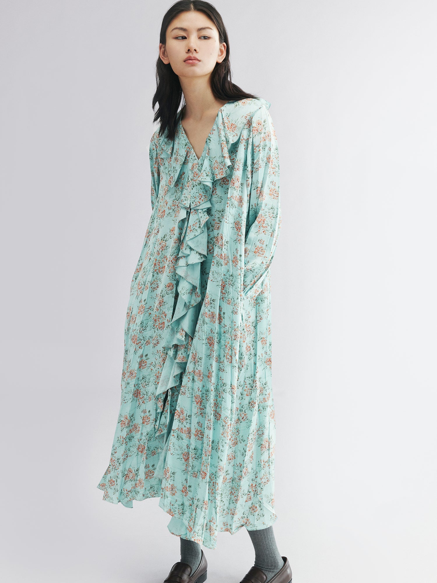 Oil-painted floral crinkle dress