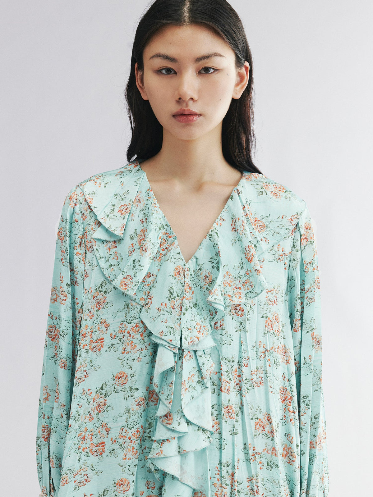 Oil-painted floral crinkle dress