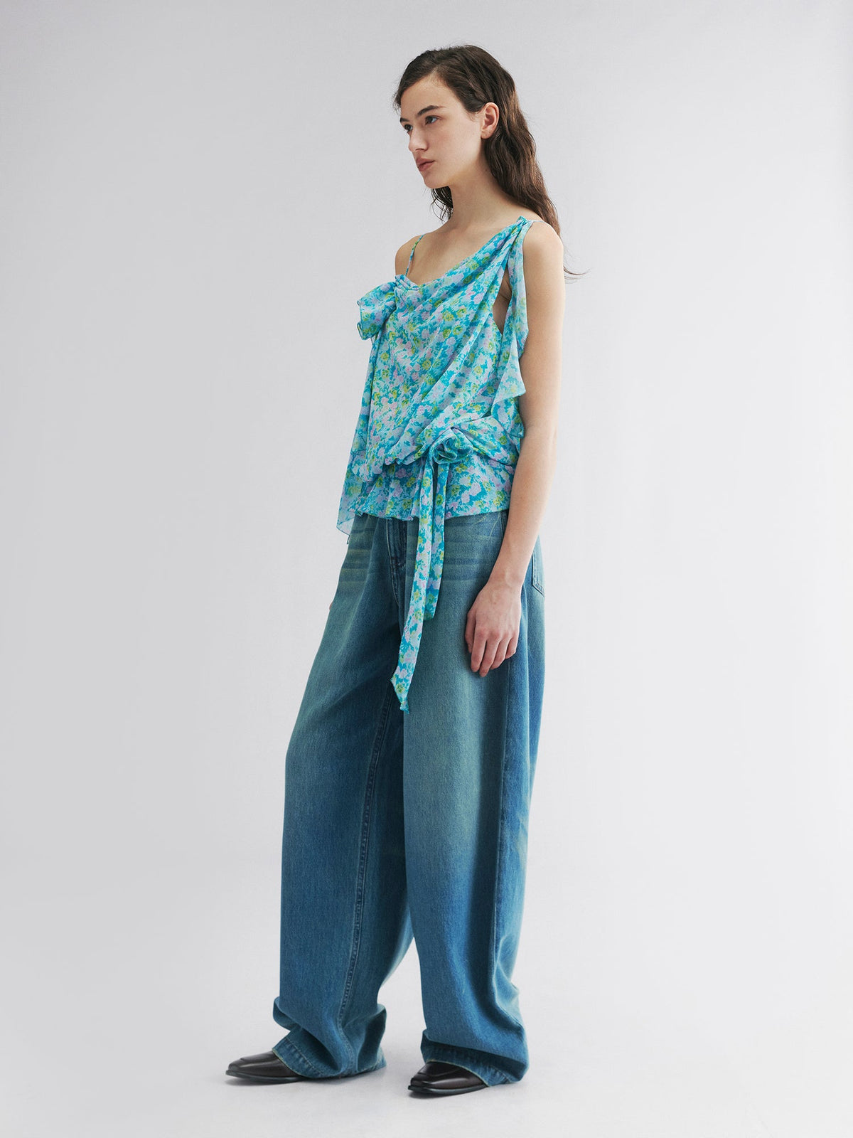 Asymmetrical floral chiffon cami