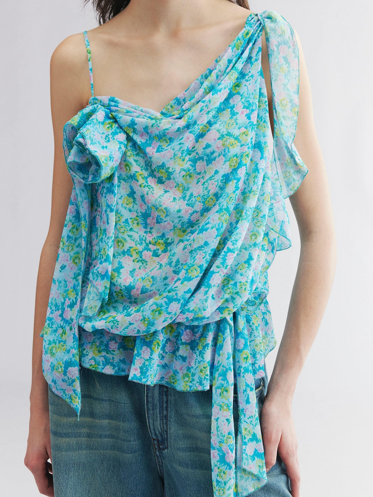 Asymmetrical floral chiffon cami