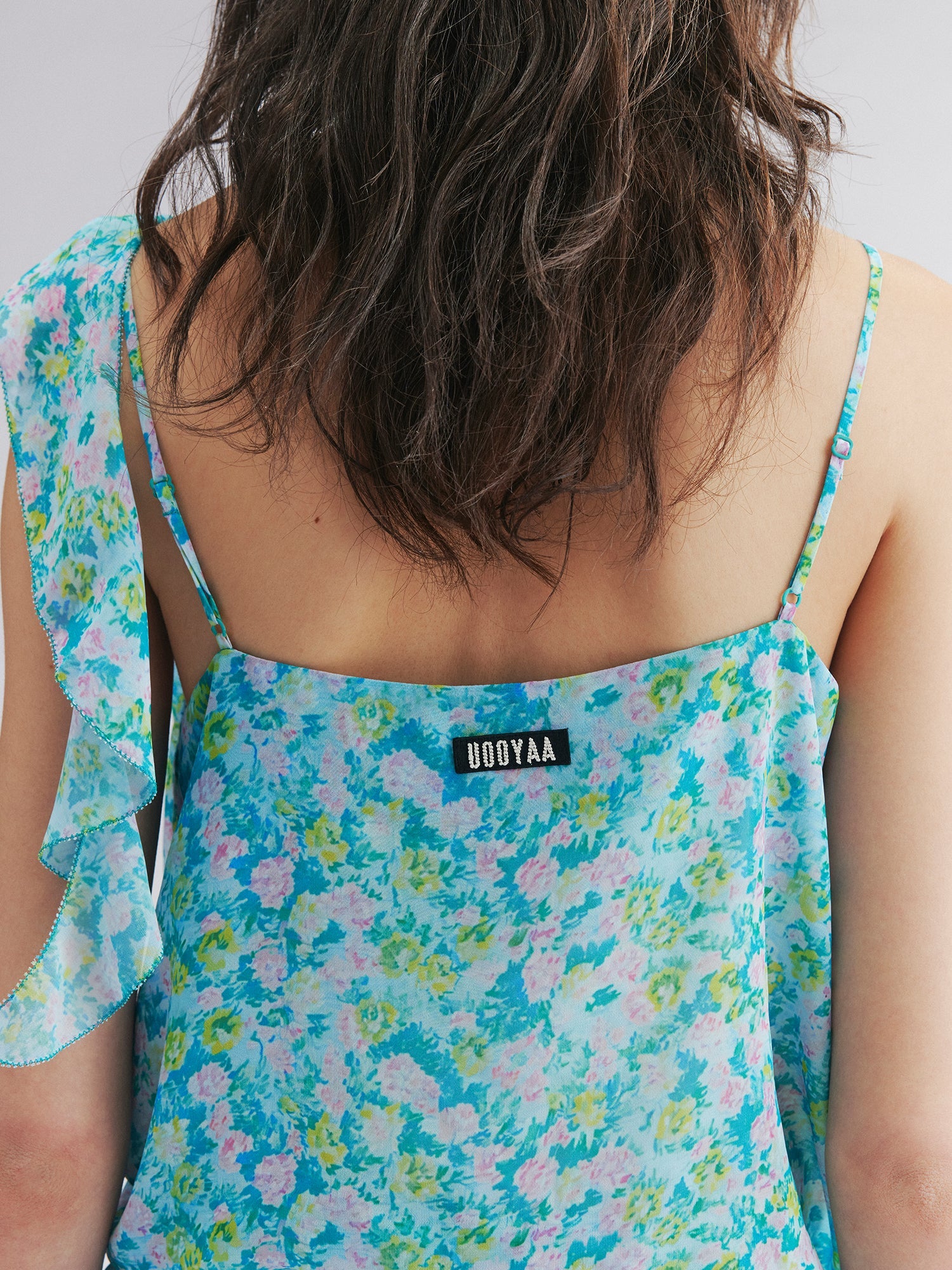 Asymmetrical floral chiffon cami