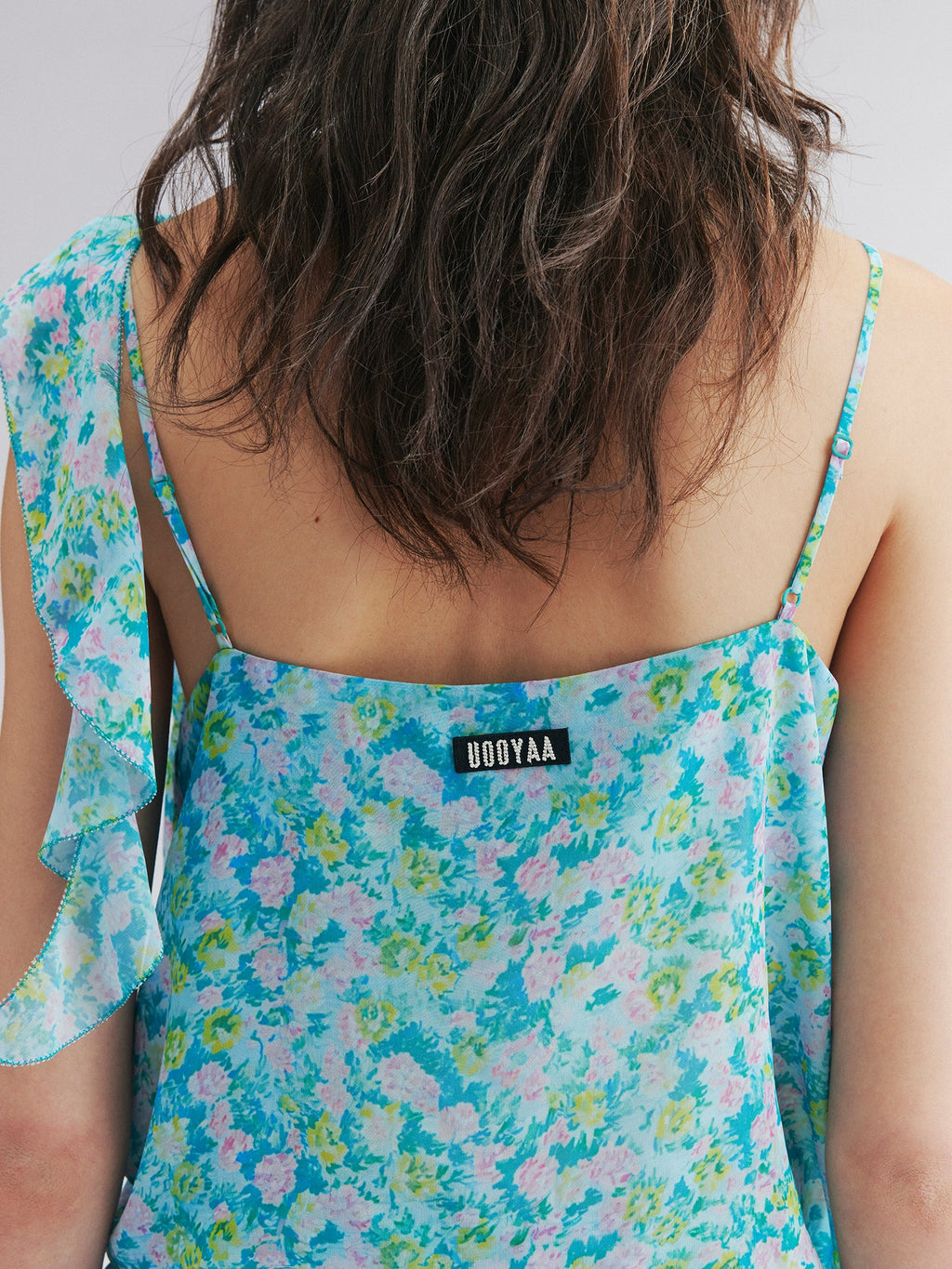 Asymmetrical floral chiffon cami