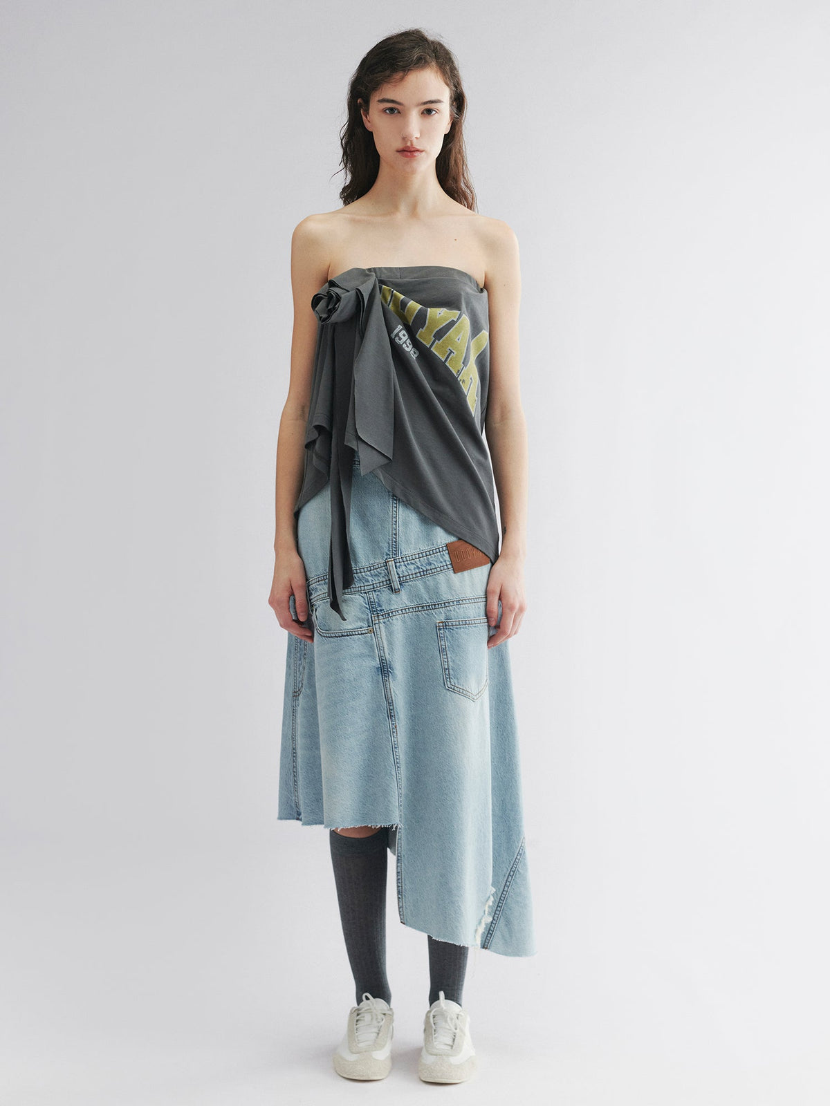 3D floral draped tube top