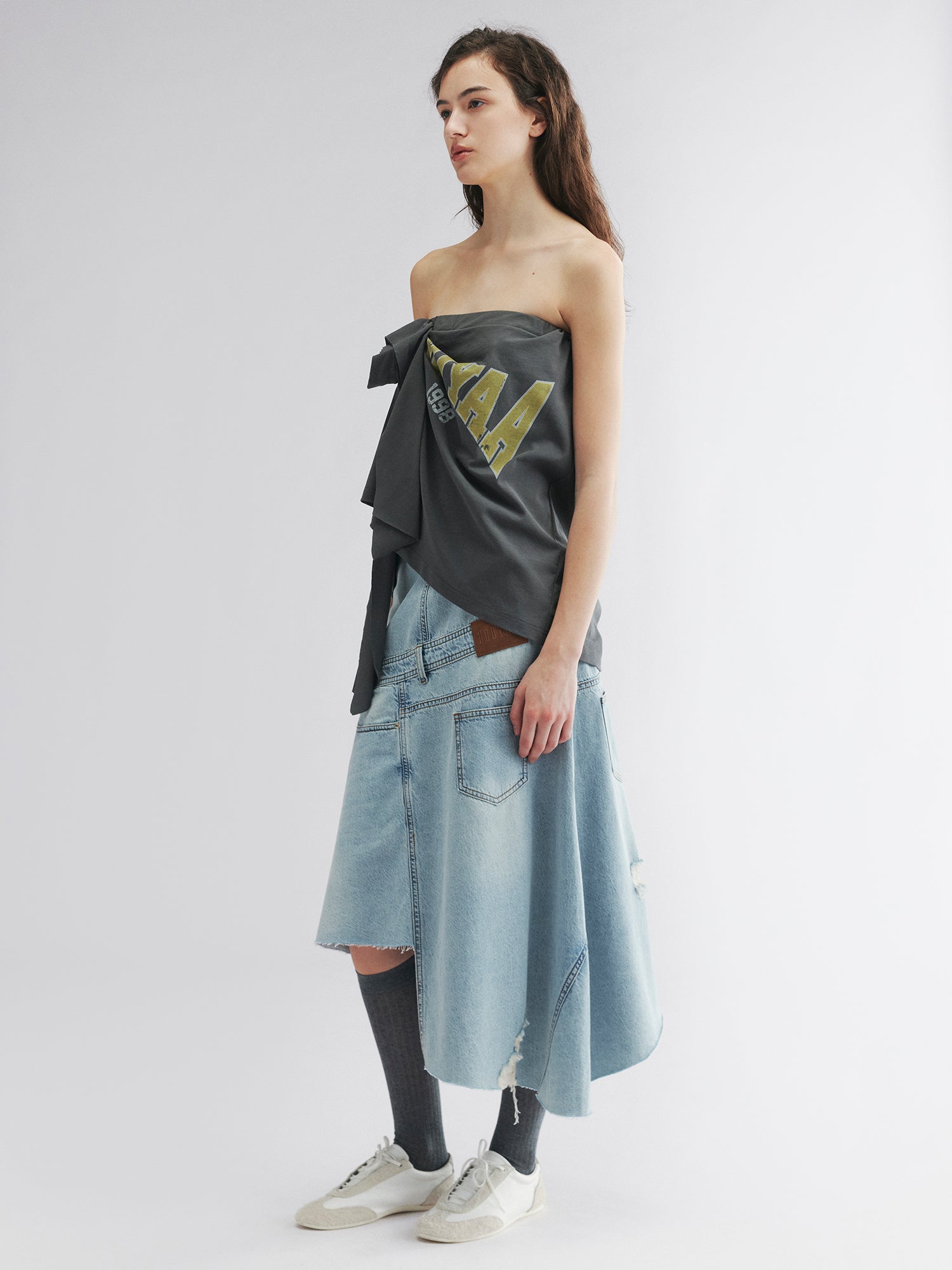 3D floral draped tube top