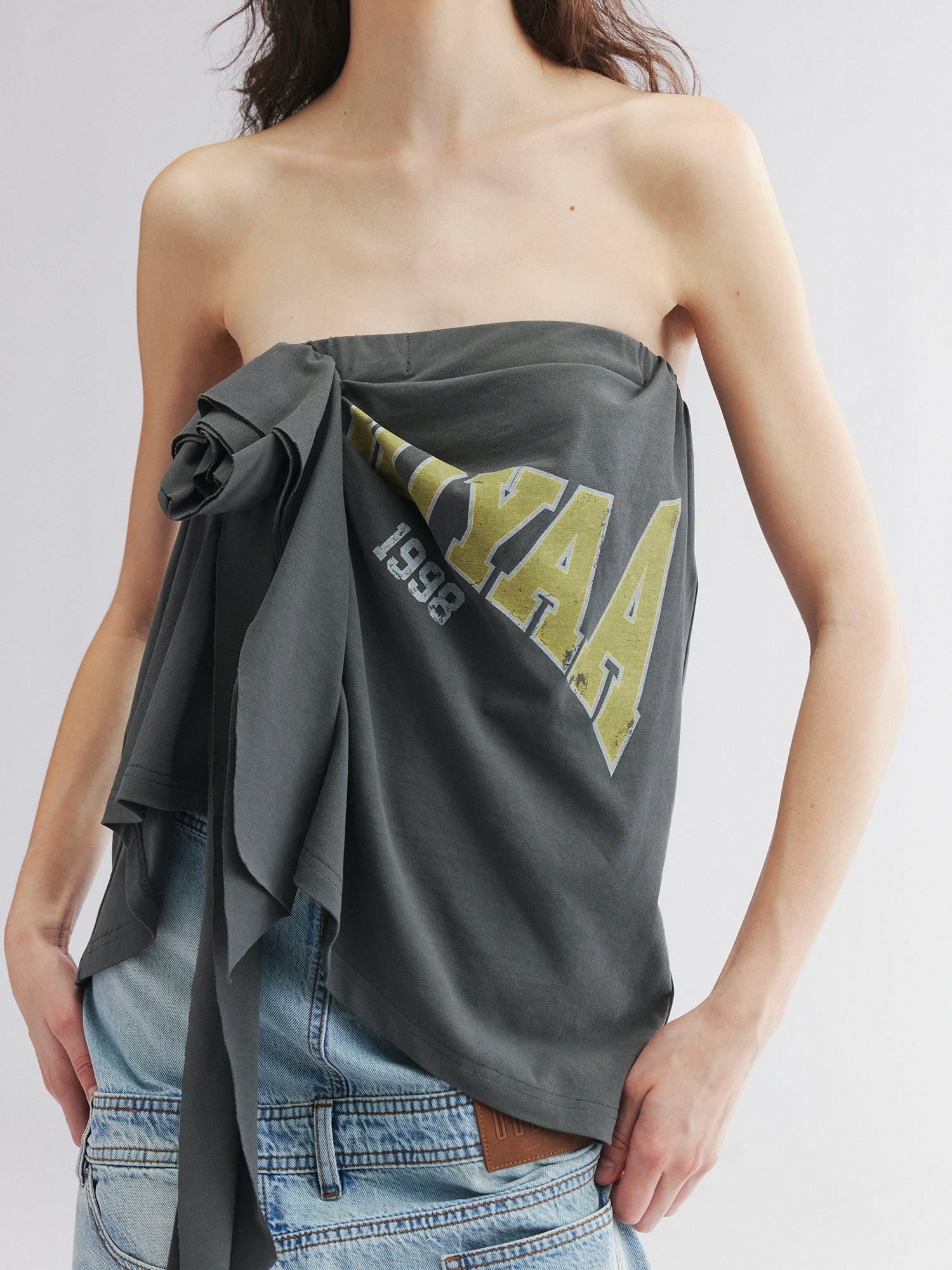 3D floral draped tube top