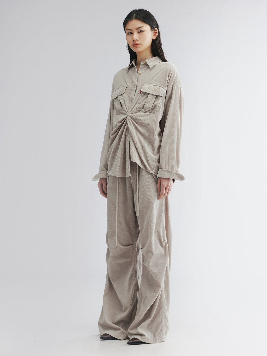 Corduroy knotted utility shirt