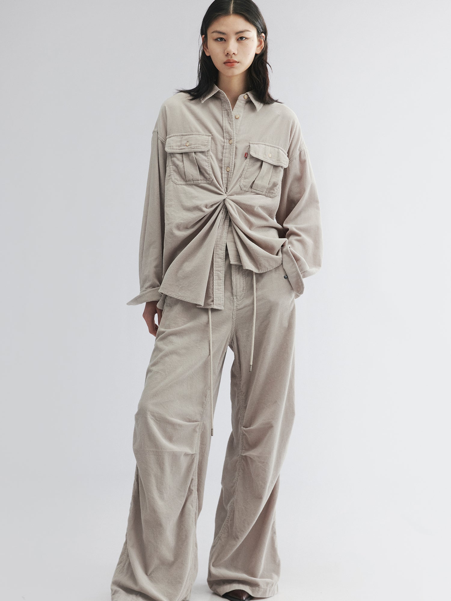 Corduroy knotted utility shirt