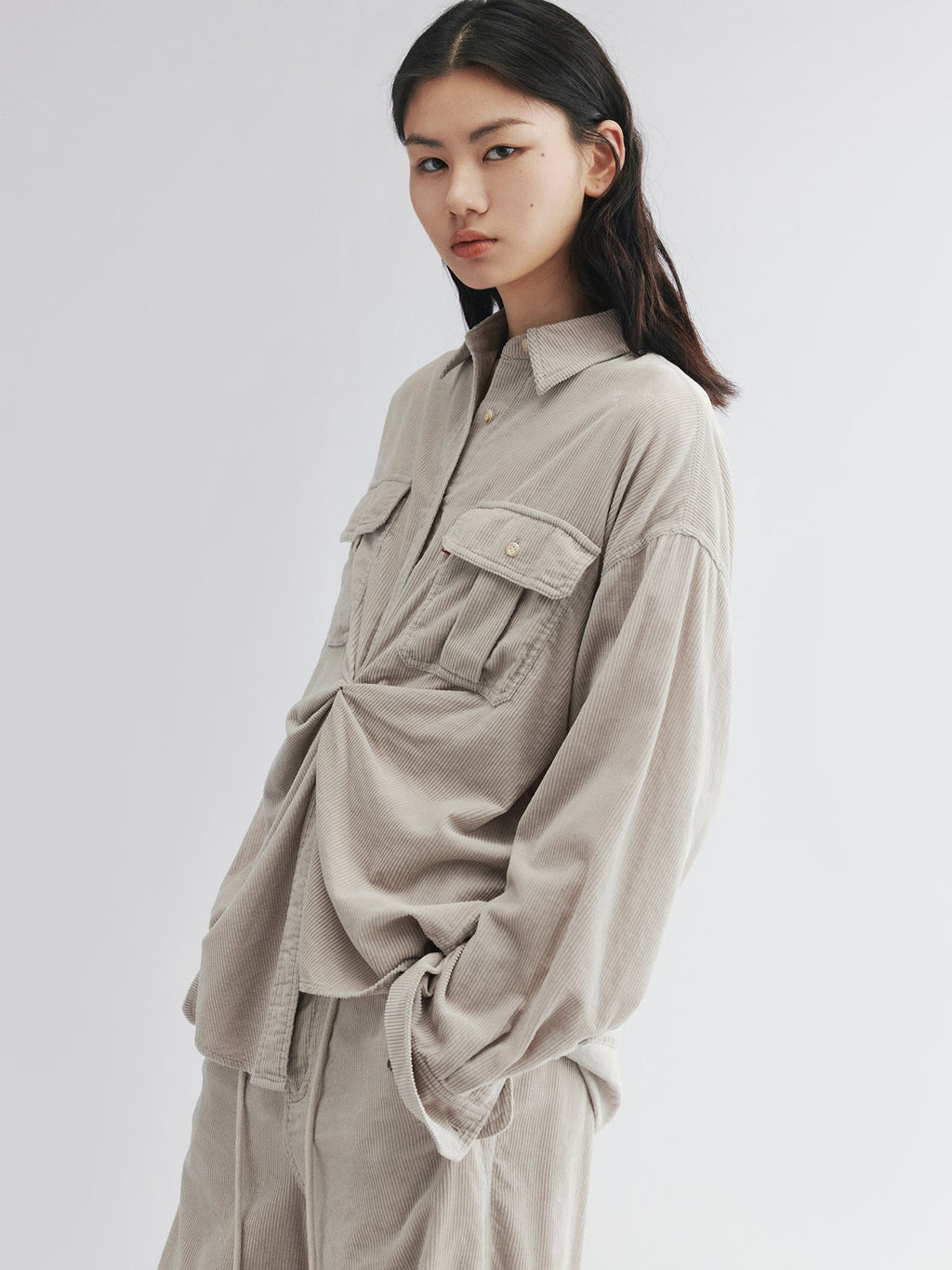 Corduroy knotted utility shirt