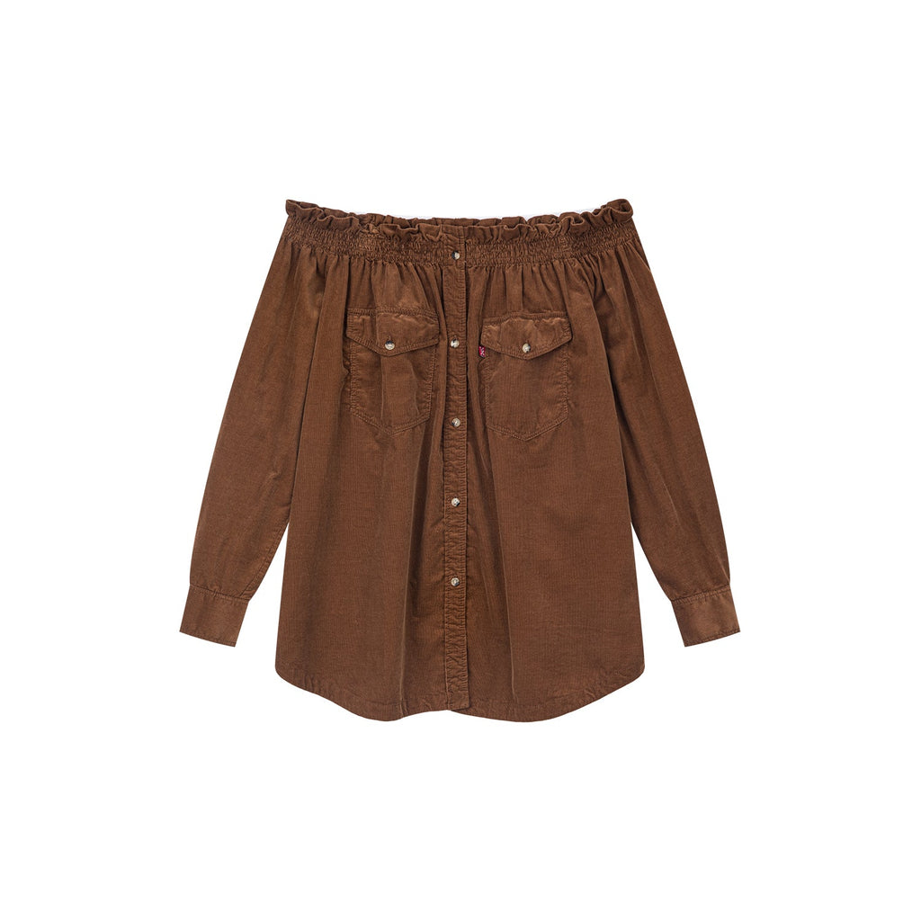 Off-shoulder utility shirt