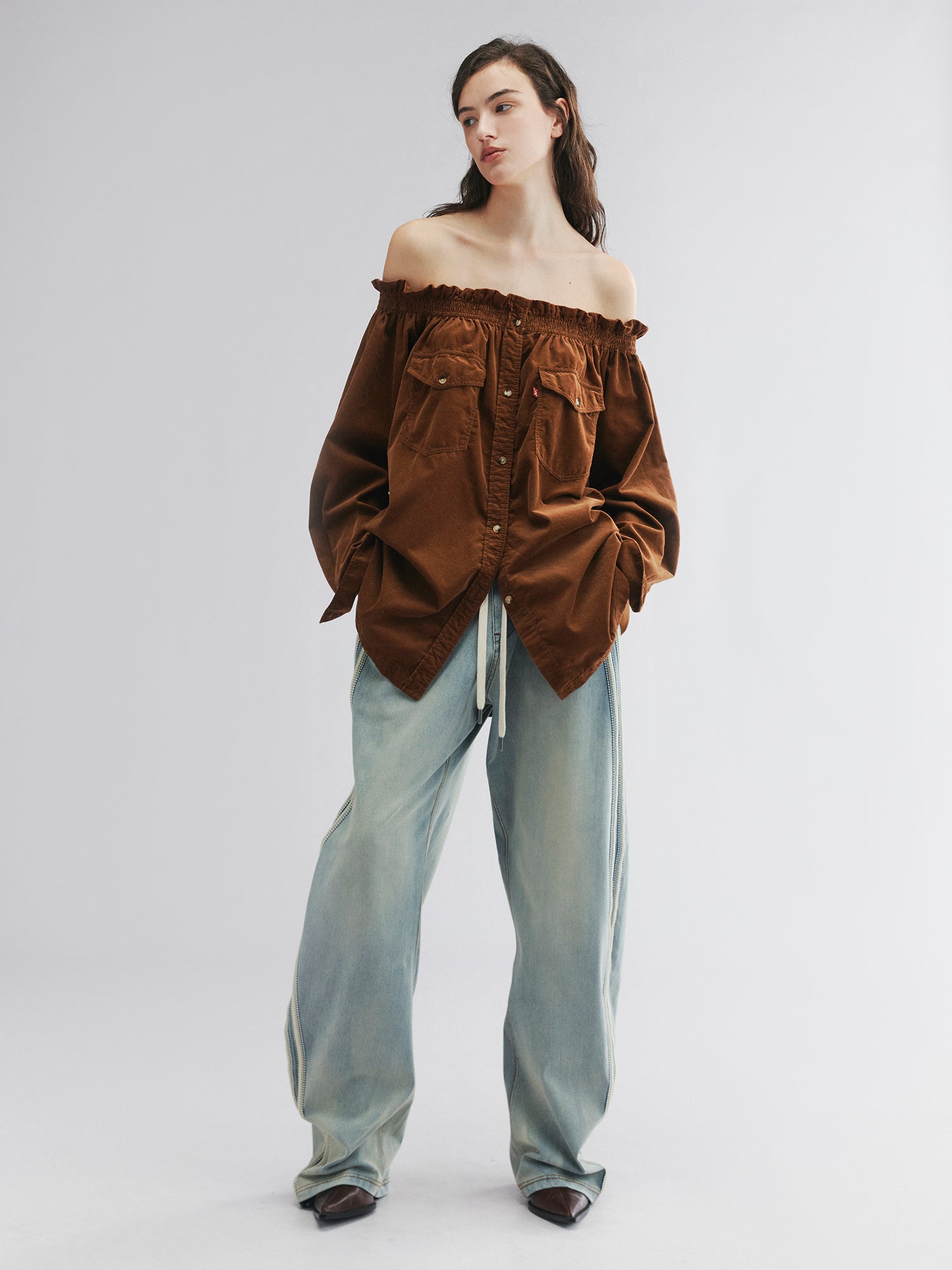 Off-shoulder utility shirt