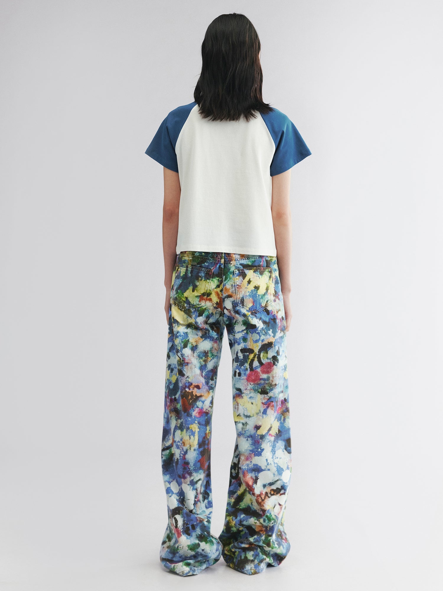 Raglan sleeve tee with dynamic cherry print