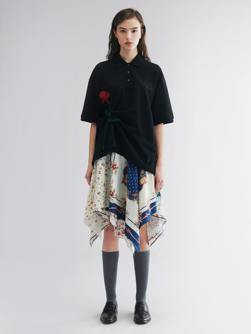 Rose patch polo shirt
