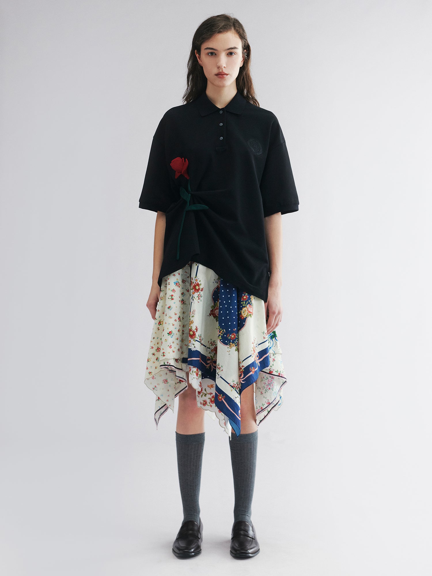 Rose patch polo shirt