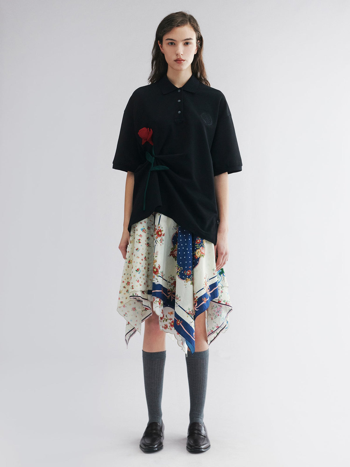 Rose patch polo shirt