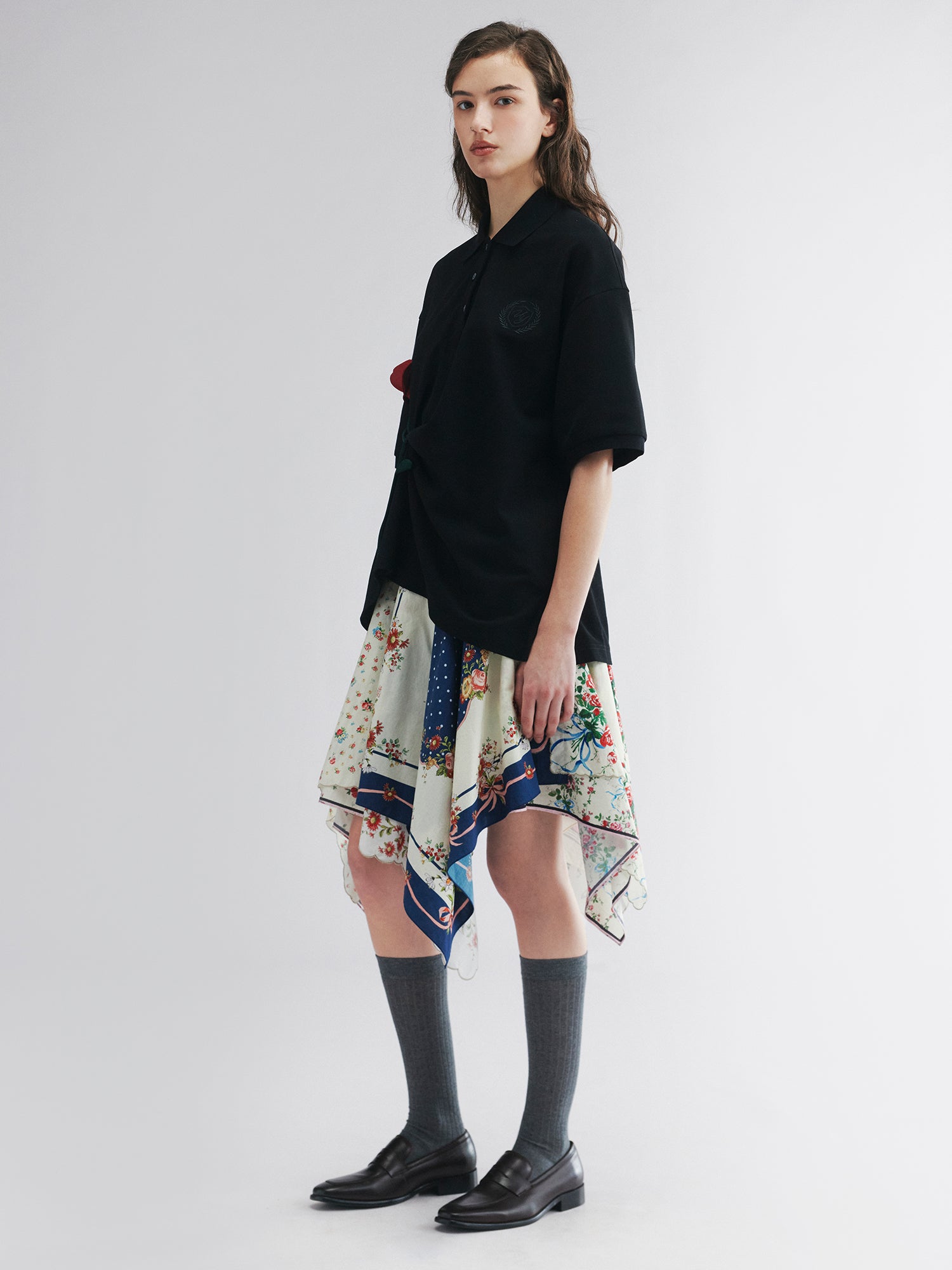 Rose patch polo shirt