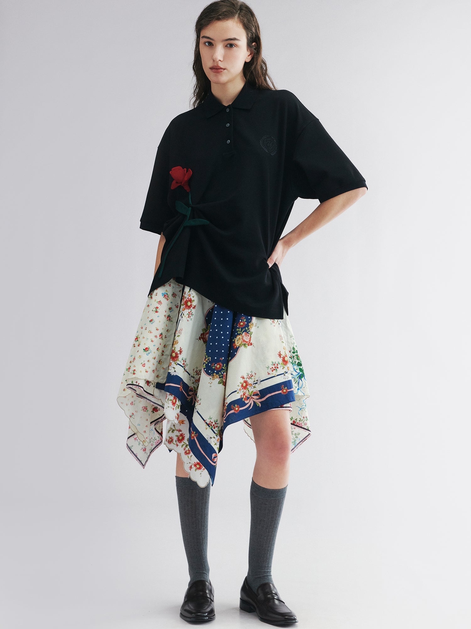 Rose patch polo shirt