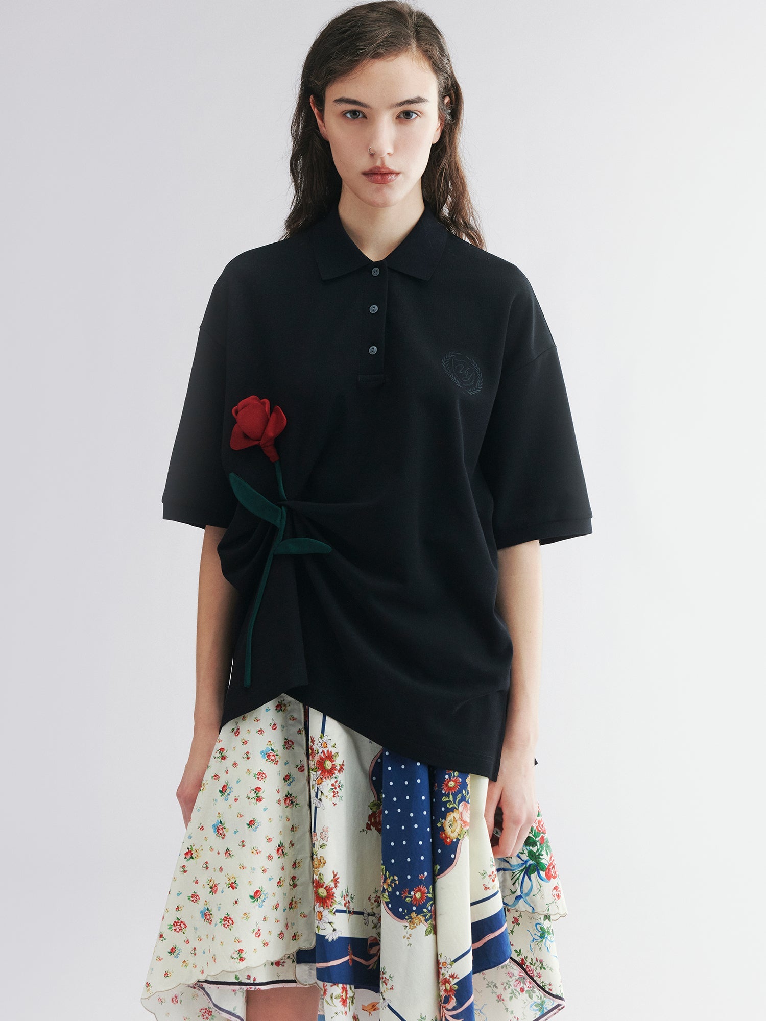 Rose patch polo shirt