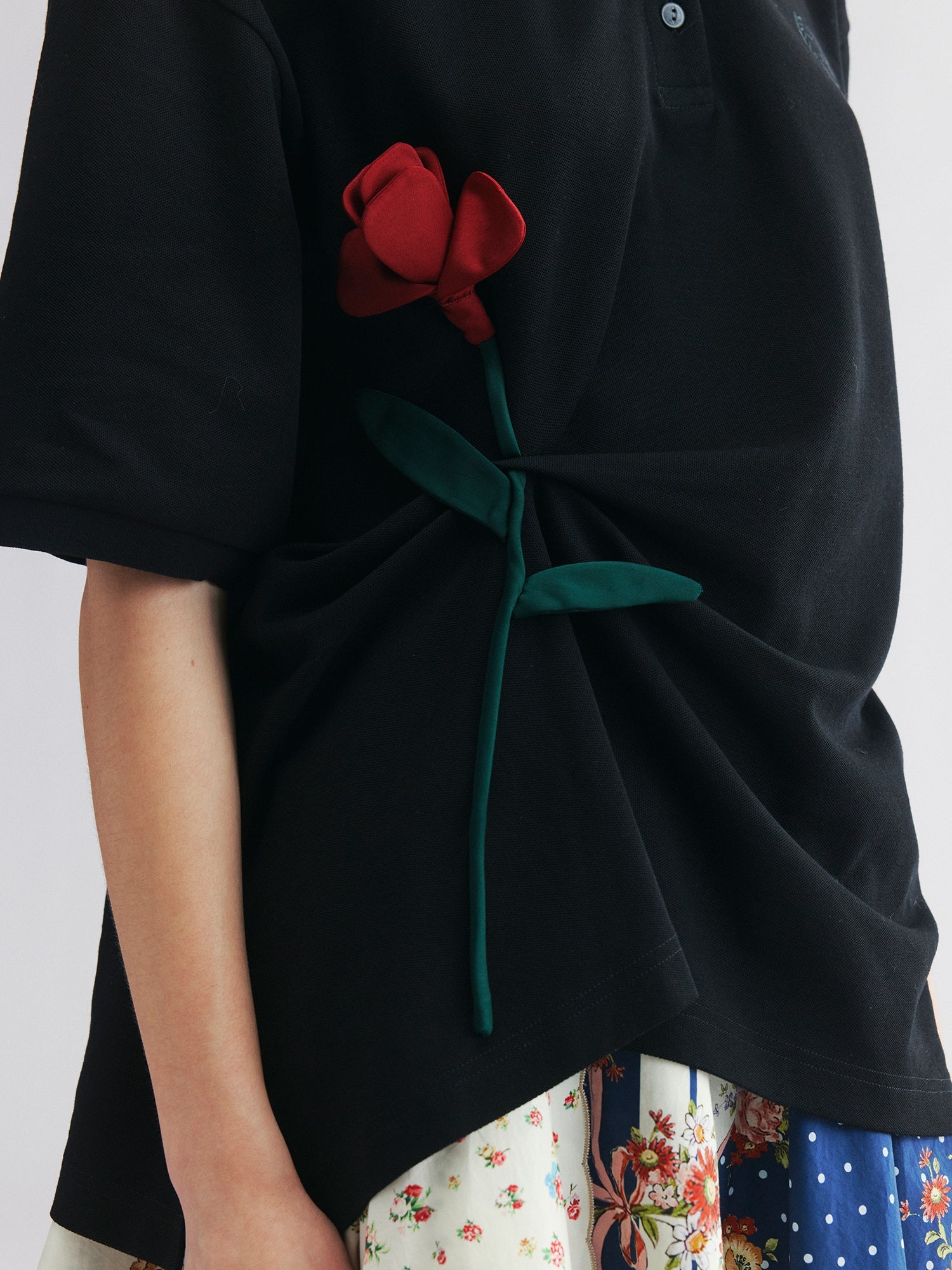 Rose patch polo shirt