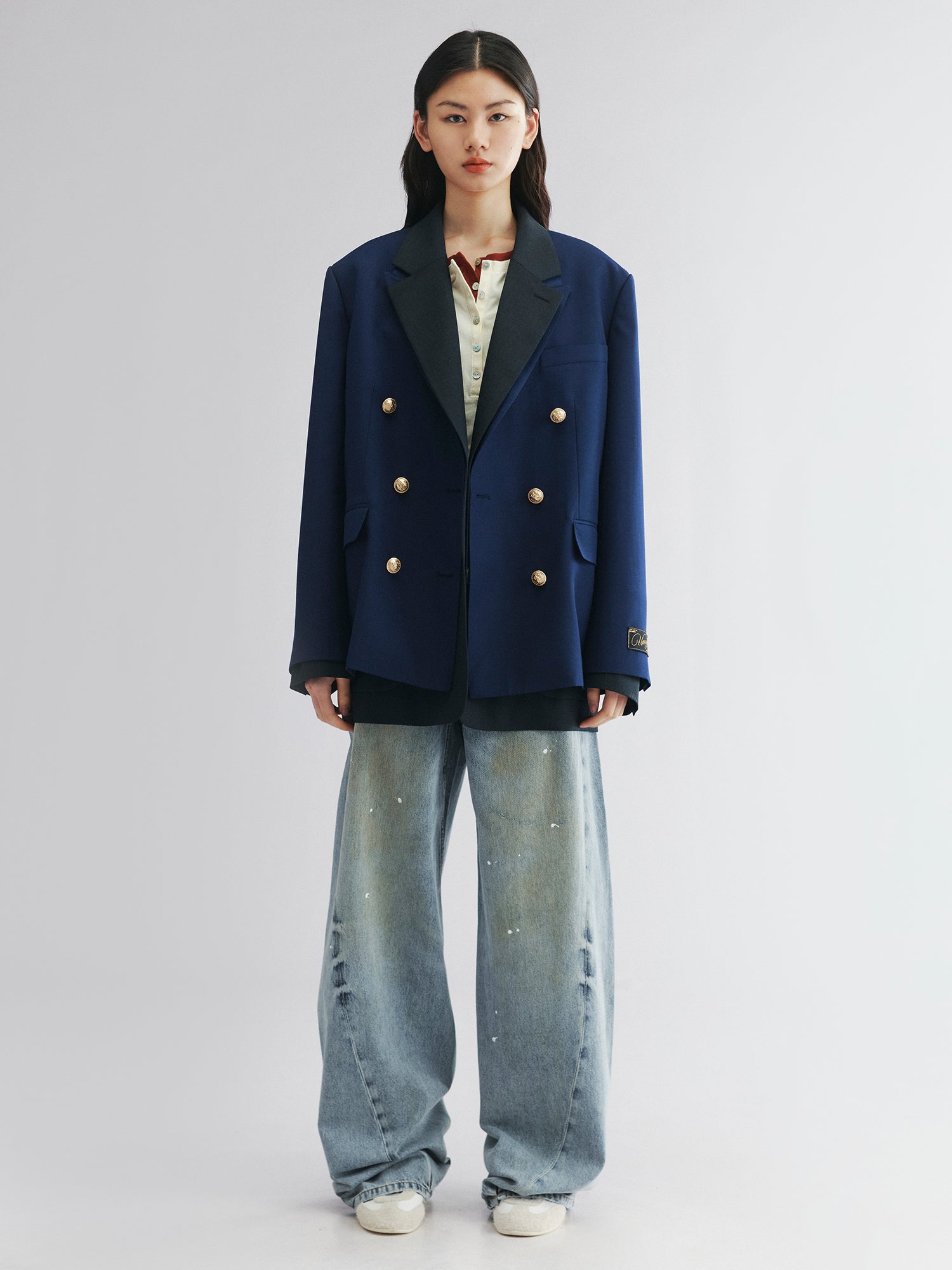 Layered double-breasted blazer