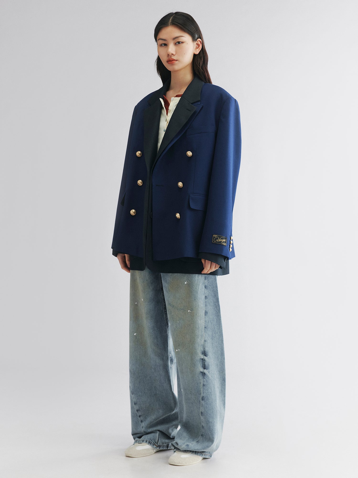 Layered double-breasted blazer