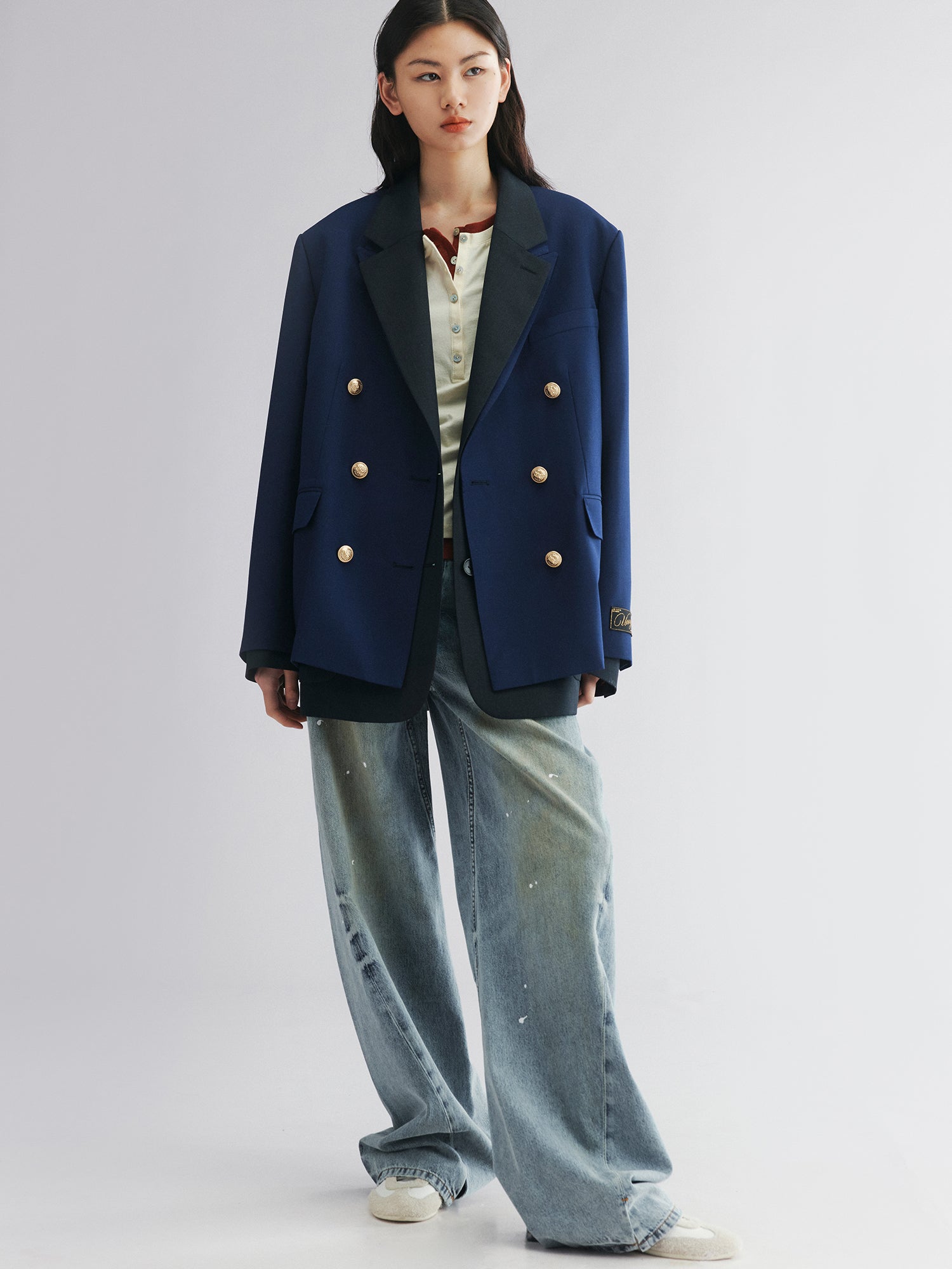 Layered double-breasted blazer