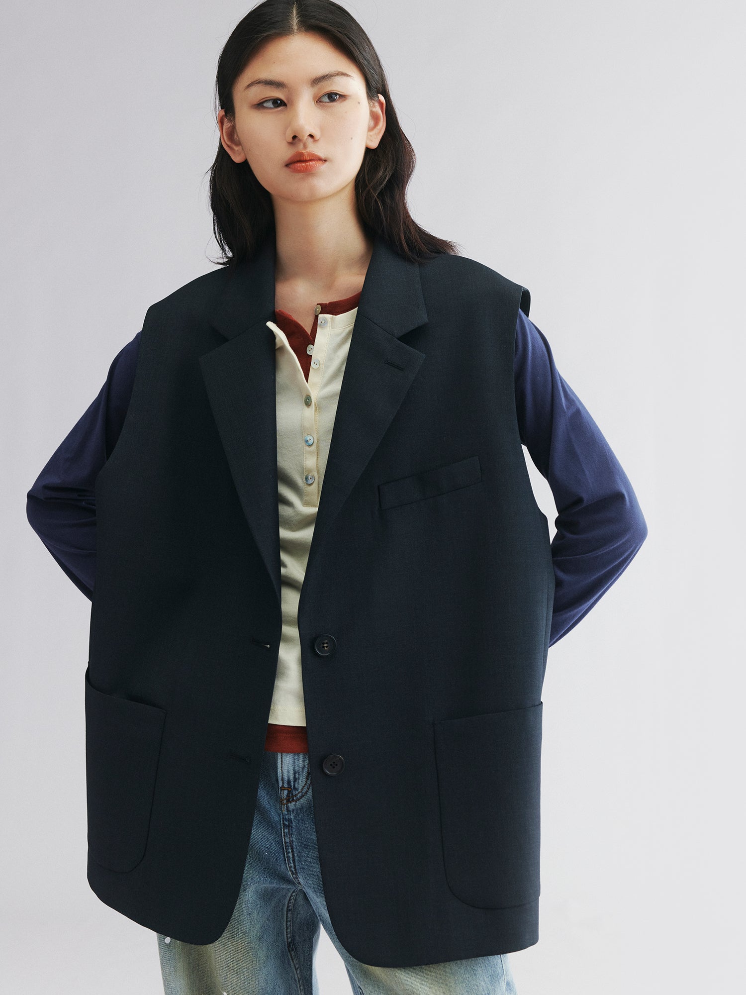 Layered double-breasted blazer