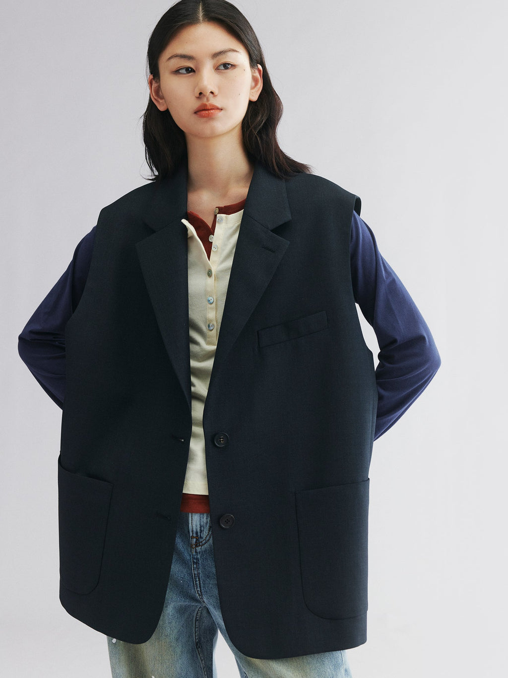 Layered double-breasted blazer