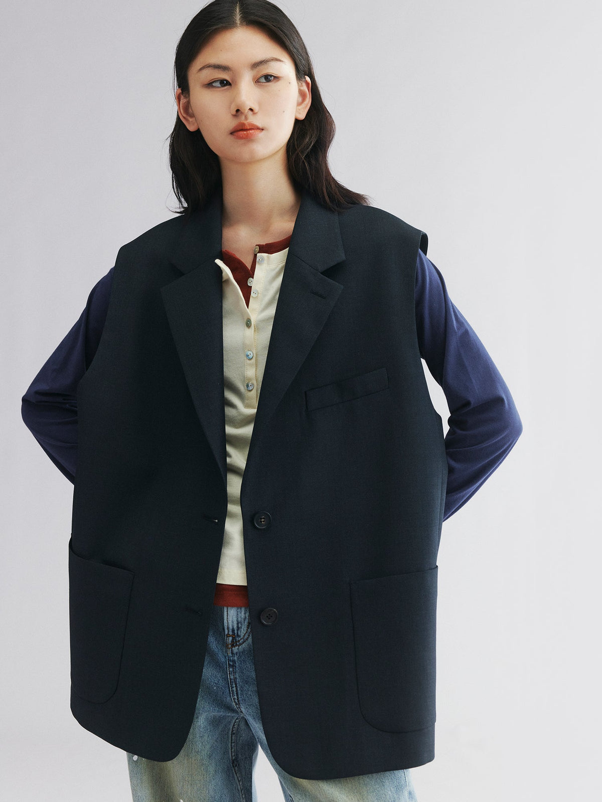 Layered double-breasted blazer